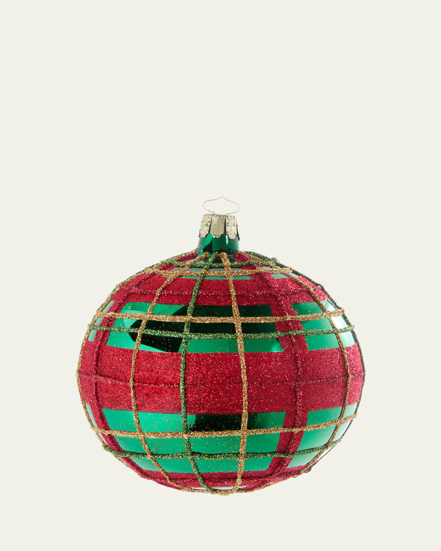 Plaid Glitter Ball Ornament
